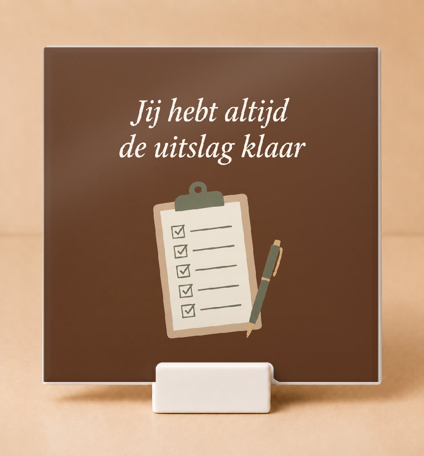 Bedruk King Sereen Sportquizkampioen Tegel – Rustieke Wanddecoratie voor Quizliefhebbers en Sportfans - 11 x 11 cm met houder Wit