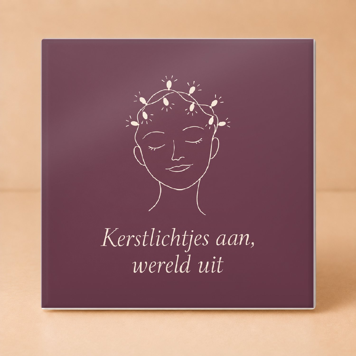 Bedruk King Minimalistische Niet Storen Kerstlichtjes Tegel – Fijne One-Line Art decoratie voor rustzoekers tijdens de feestdagen - 15 x 15 cm Wit