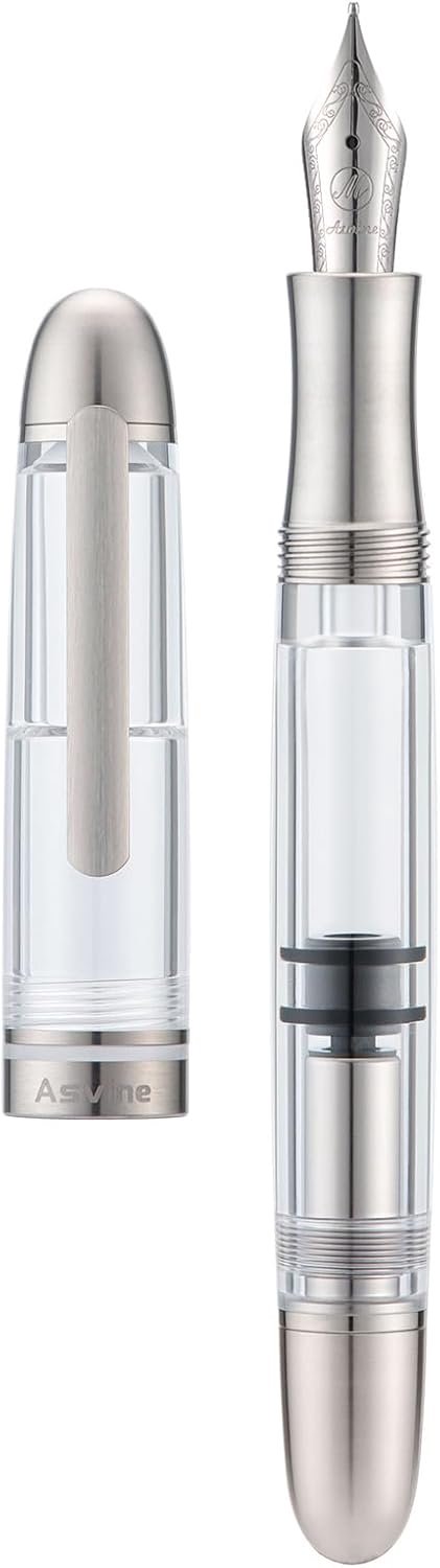 Vulpen titanium - Piston navulling - Transparant acryl - Comfortabel schrijven - ShopVlot