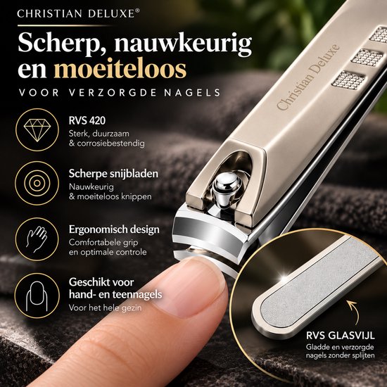Christian Deluxe® Nagelknipper met Glasvijl - Nagelknipper - Glasvijl - Teennagelknipper - Pedicureset - Manicure set - Pedicure — afbeelding 3