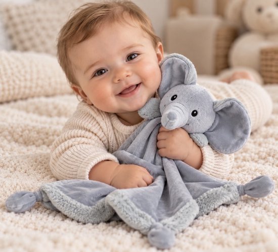 Petit Villain Krel knuffeldoek - olifant - lekker zacht - kraam cadeau - grijs van Petit Villain — afbeelding 2