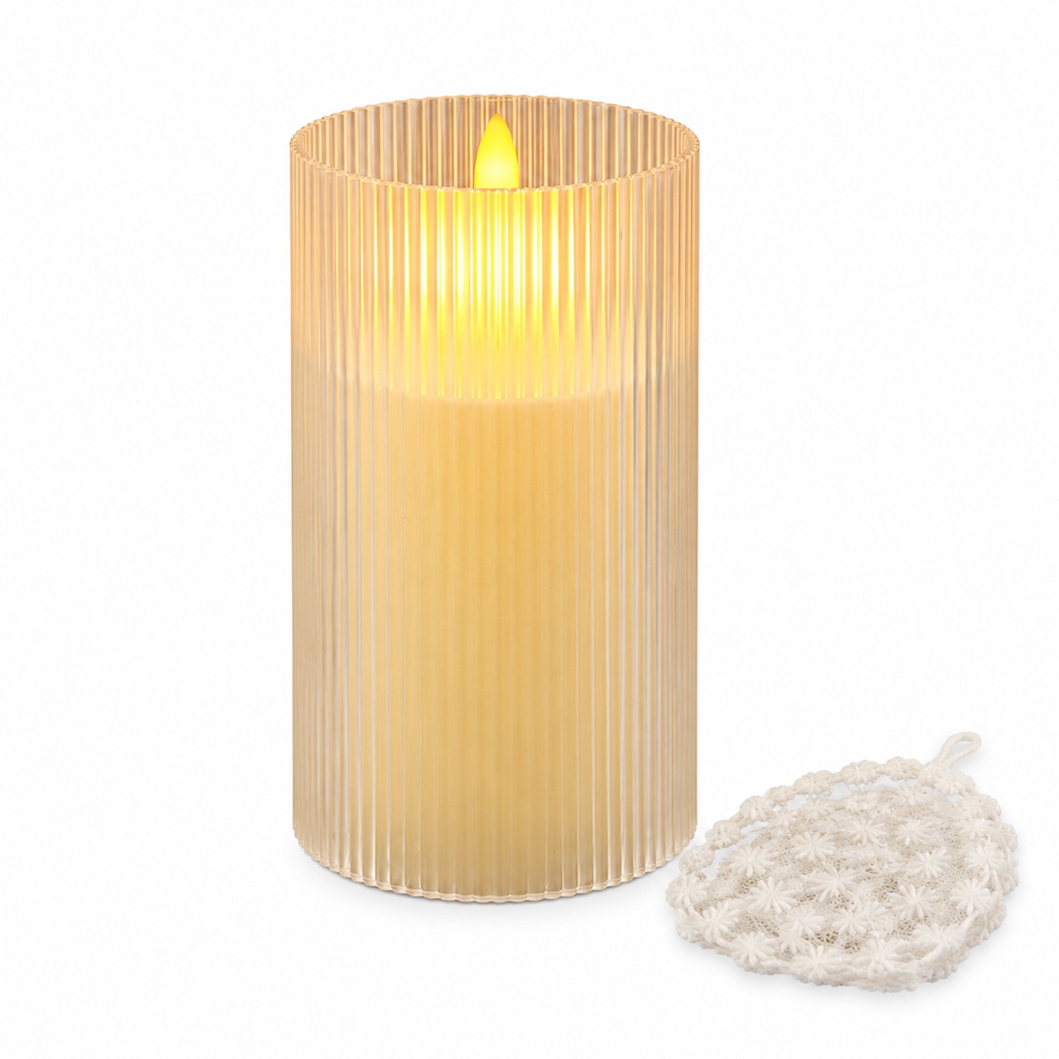 SWGOTA led kaarsen: ivoorwitte kaarslamp met verticale ribbels, 8 x 12,5 cm