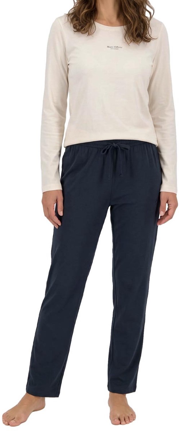 Marc O'Polo Dames pyjama Cotton donkerblauw / crème