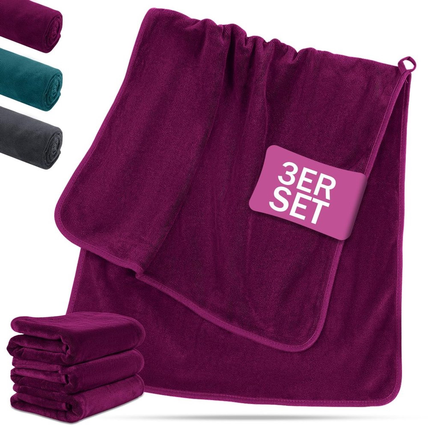 3-delige Fitness Handdoek Set in Wijnrood