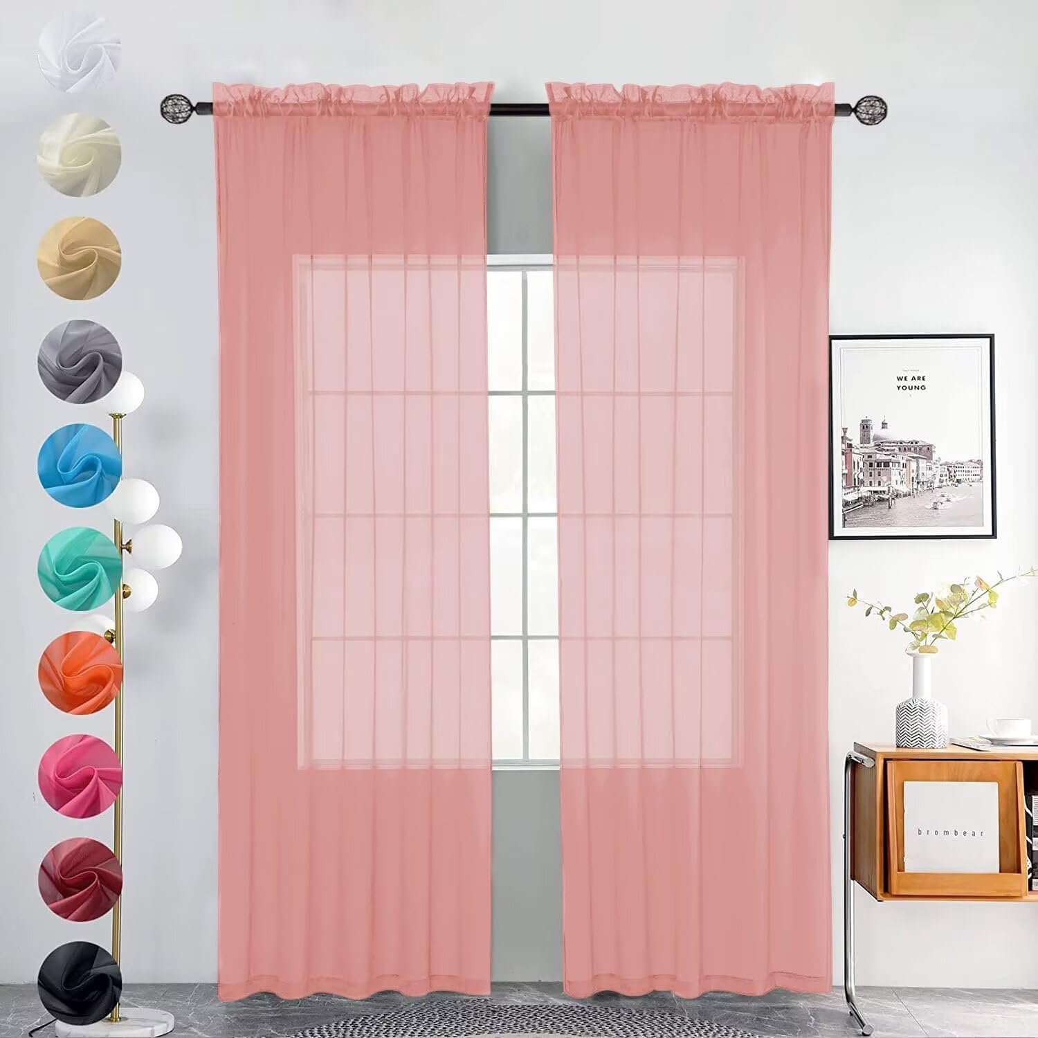 2x Sheer gordijnen, 140 x 260 cm