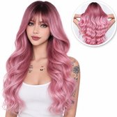 SassyGoods Roze Pruik - Wig Pruiken Dames Lang Haar - Wasbaar - 65 cm