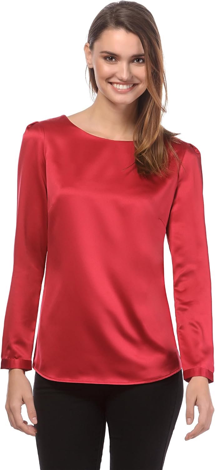 Bluse, licht getailleerd, ronde hals
