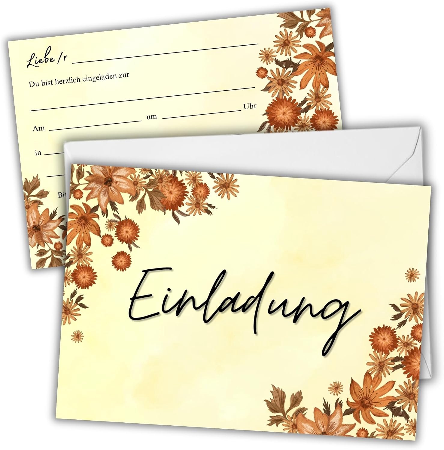 12 uitnodigingskaarten met enveloppen, 10x15 cm, bloemenprint