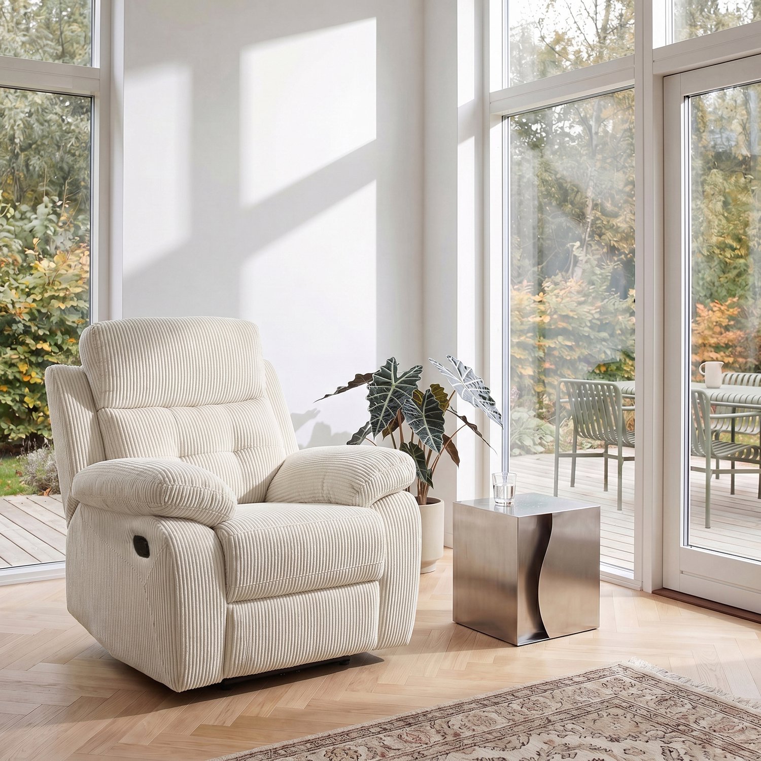 Notio Living Lannilis-Relaxstoel met manuel funktion in corduroy crème
