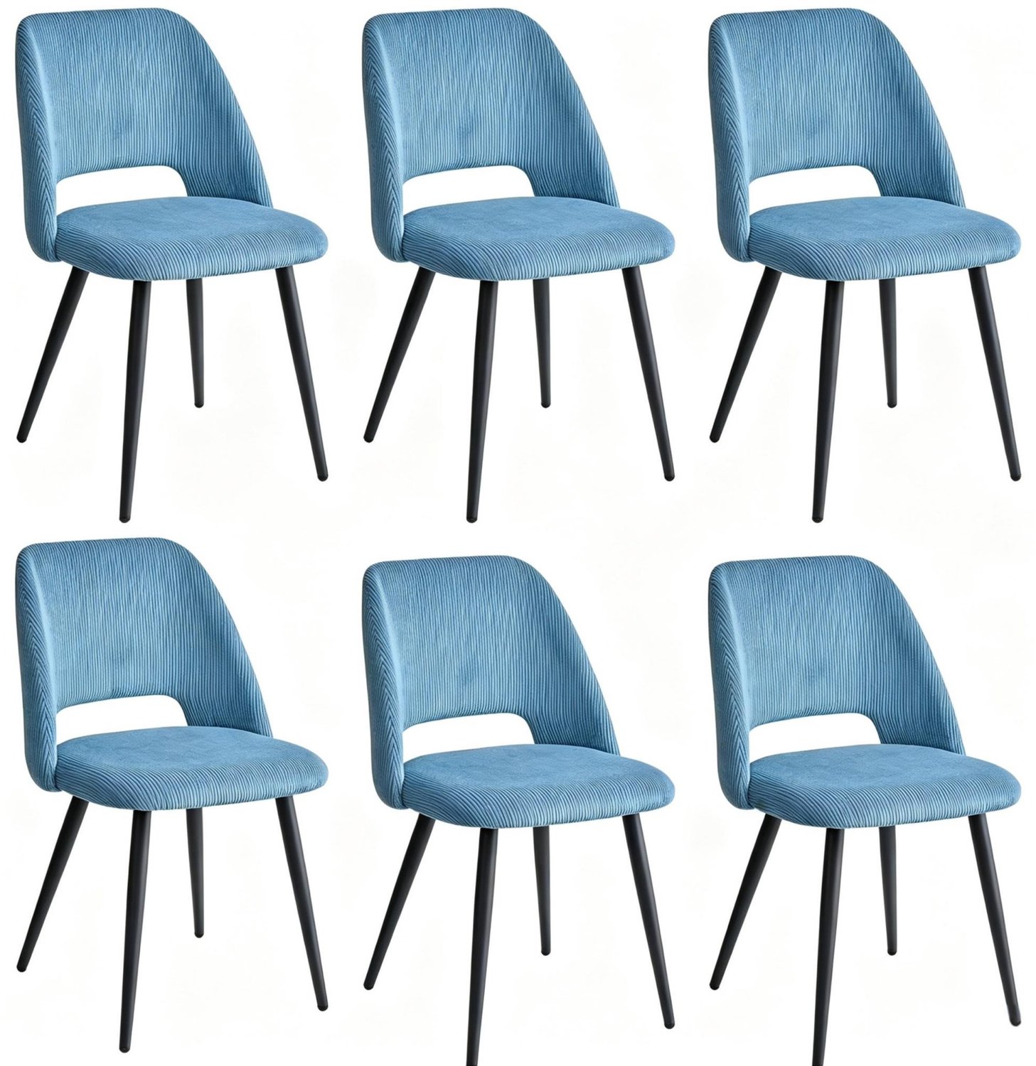STILVORA Eetkamerstoel 80,5 Cm - Set Van 6 Met Ergonomische Rugleuning - Voor Eetkamer En Keuken - Ribstof En Metaal - Blauw