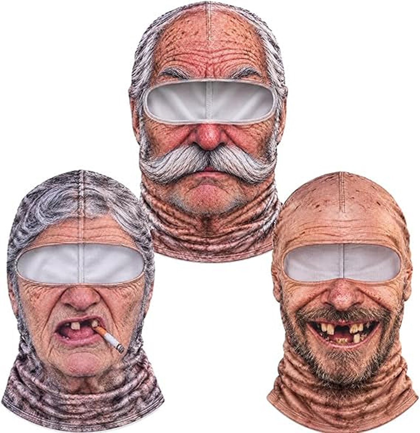 Grappige Bivakmuts 3 Stuks Mop Ski Masker Oude Man Grappige Balaclava Met 3D Print Warm en met een voering van fleece Winddicht En Warm Gezichtsmasker Voor Wintersport & Fietsen One Meerdere Kleuren