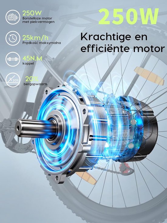 Runetic 26” Elektrische Fiets - Motor 250W - Actieradius 100km - 36V 13AH Verwijderbare Batterij - 25KM/H - Groente — afbeelding 5