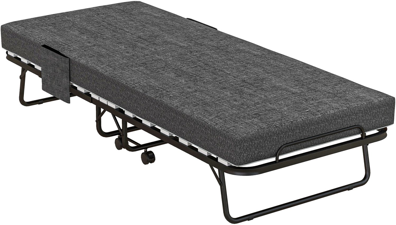 Lunpog Opklapbed - matras - 4 wieltjes - metalen frame - tot 150 kg - 190 x 80 x 42 cm - donkergrijs