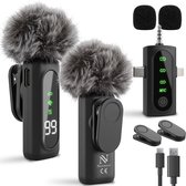 Nuvance Draadloze Microfoon - 2 Stuks - Lavalier Mic - Windshields - Dasspeld - Microfoon Draadloos - USB-C & 8-Pin - Microphone