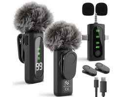 Nuvance Draadloze Microfoon - 2 Stuks - Lavalier Mic - Windshields - Dasspeld - Microfoon Draadloos - USB-C & 8-Pin - Microphone