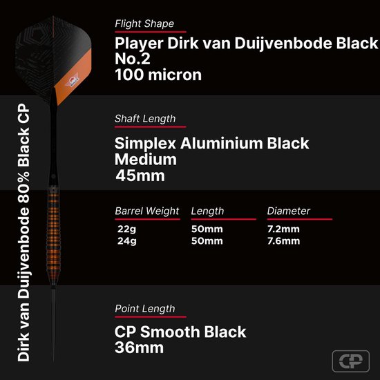 Bull's Dirk van Duijvenbode Black CP Steeltip 80% 24 gram van Bull's — afbeelding 3