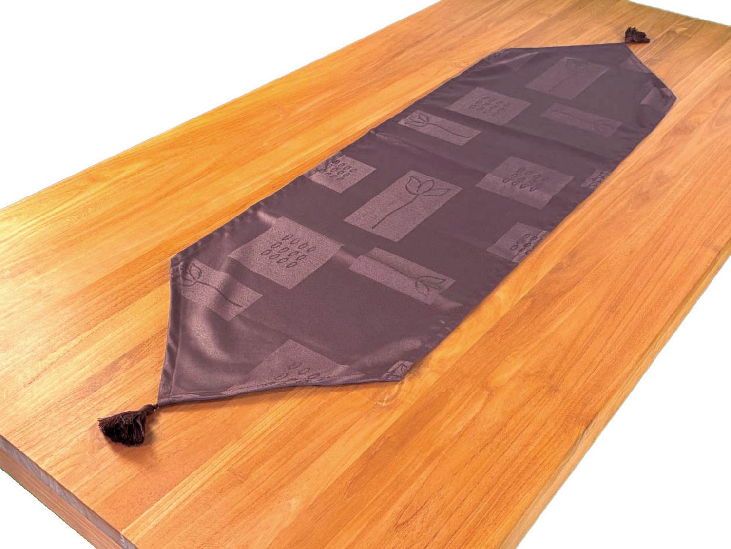 Tafelloper Falko - paars - 40 x 140 cm - met kwastjes aan de uiteinden - loopt taps toe - polyester - loper - lopertje