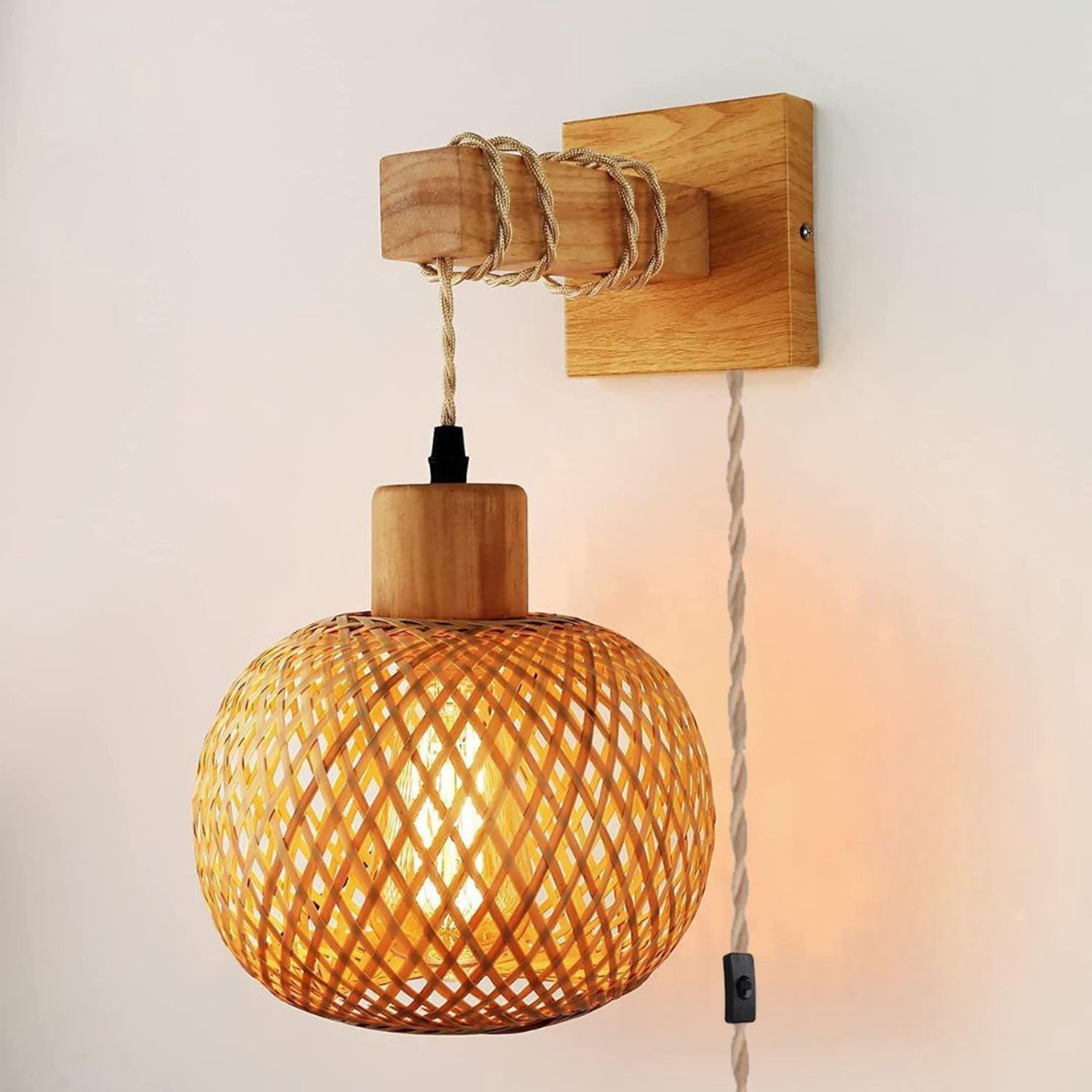 Wandlamp Binnen met Snoer - Wandlamp met Stekker voor Binnen - met Dimbare Schakelaar - Industrieel en Vintage - Slaapkamer Bedlampje - Logboekkleur