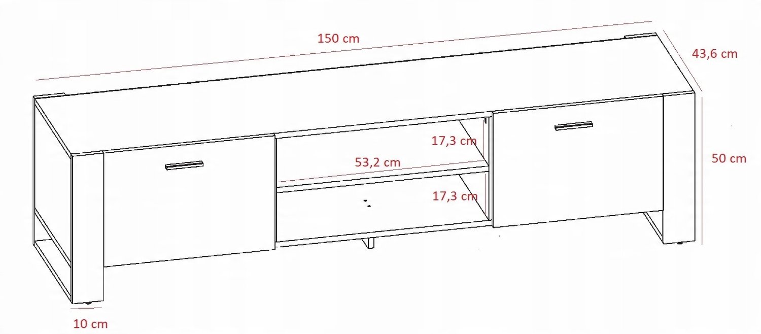 Per La Vita Alba-serie - Tv-meubel - Sonoma-eiken en zwart - 150 cm - Beukenhouten handgrepen