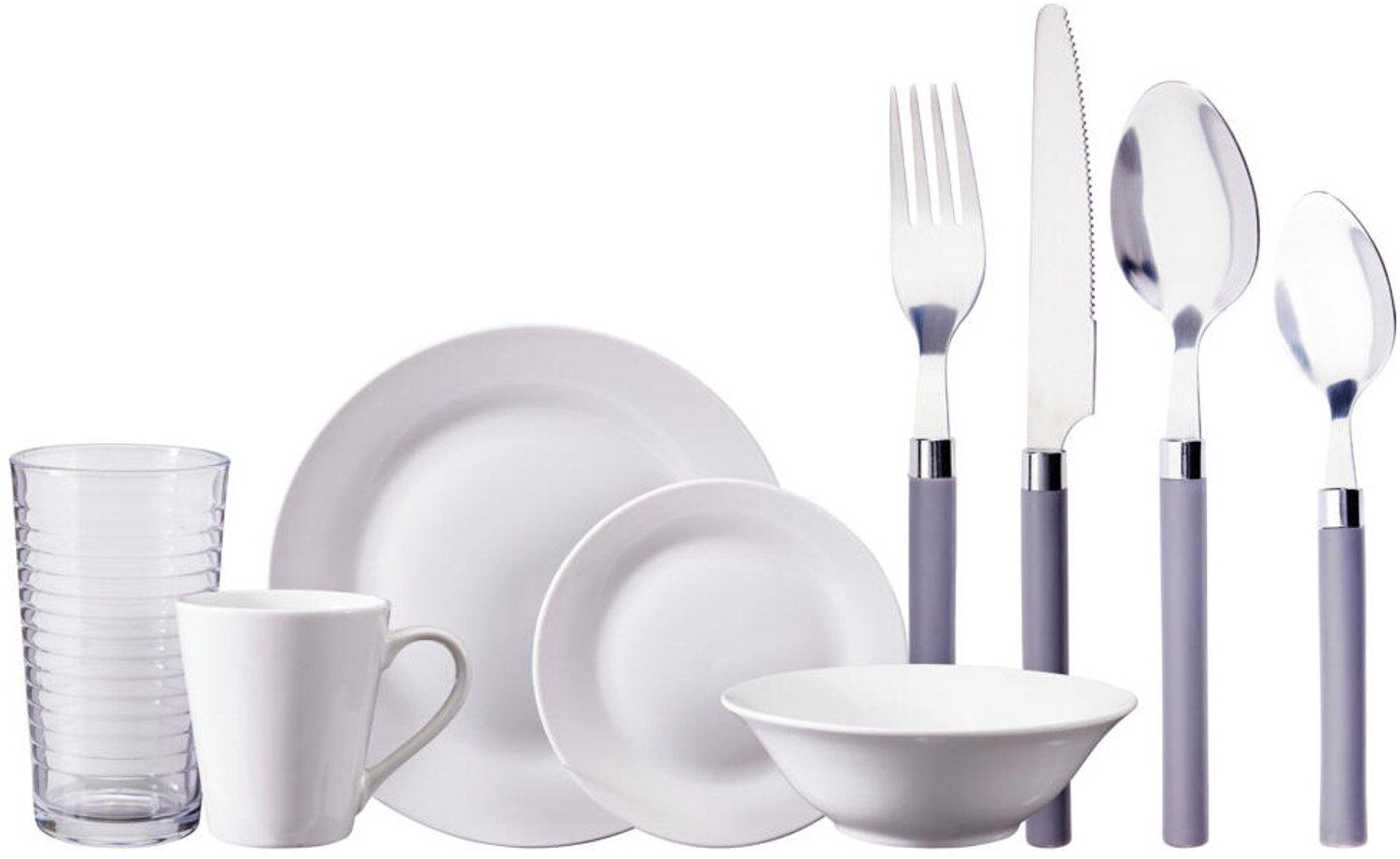 Siaki - Servies van porselein met bestek en glazen, 36-delige set, bord Ø 27 cm