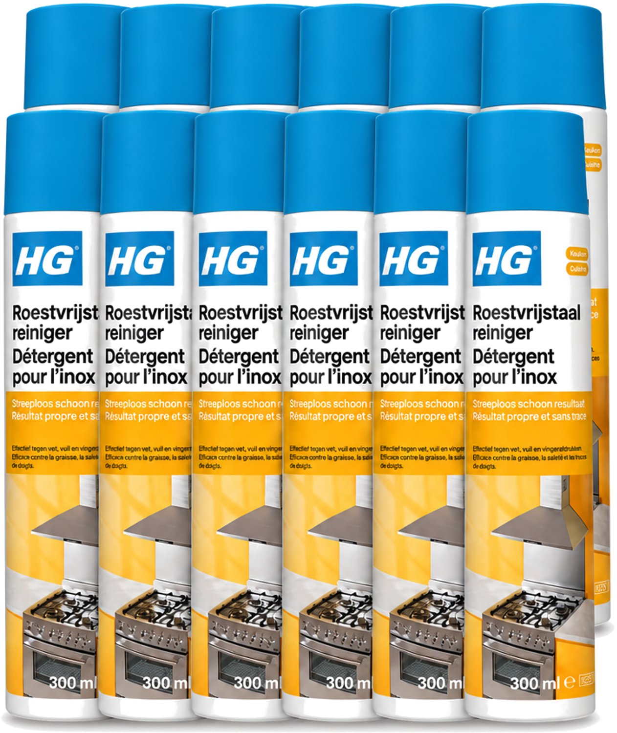 12 x HG - Roestvrijstaal Reiniger - Absoluut Streeploos - 300 ml - Voordeelverpakking - 12 stuks