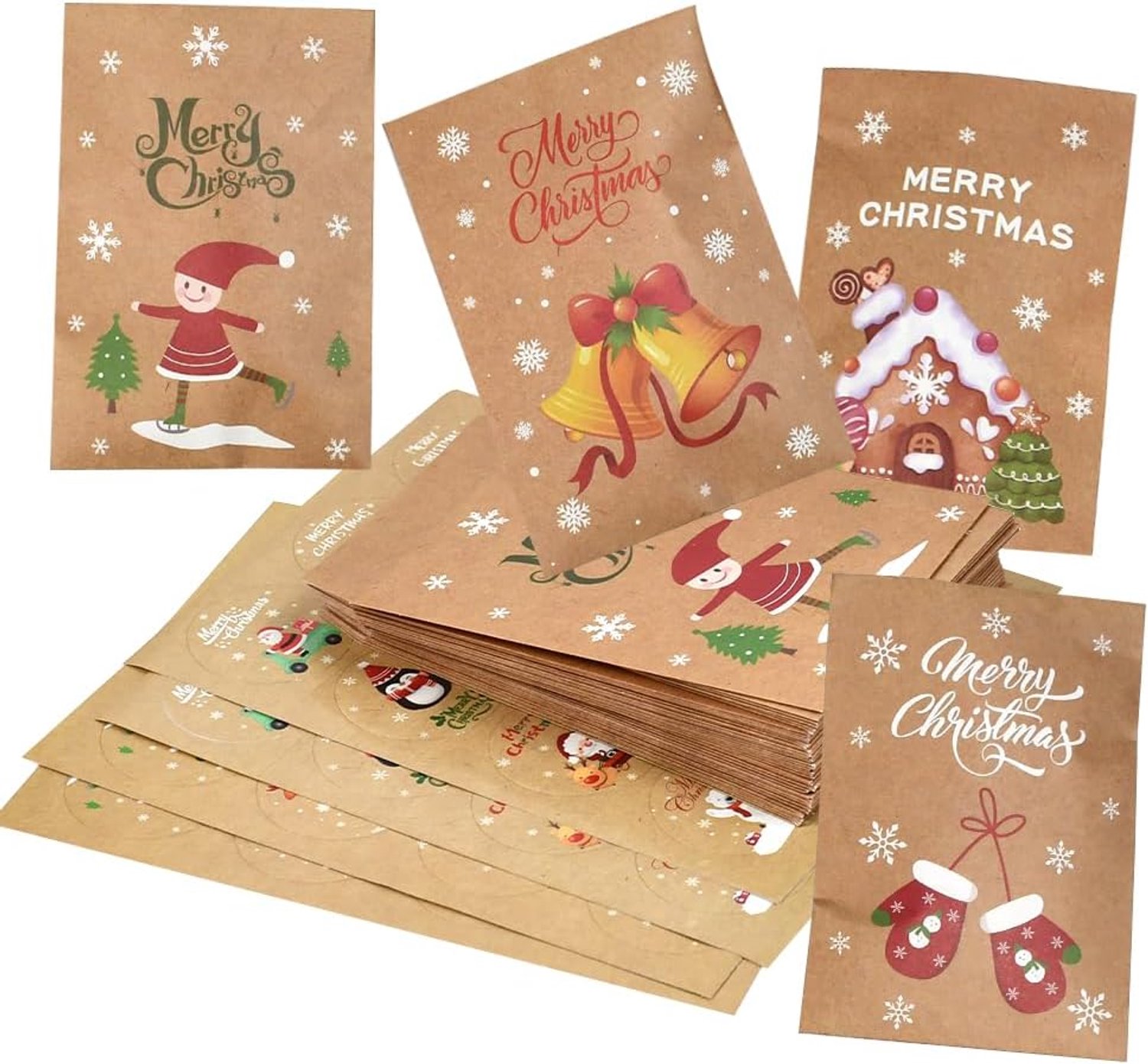 Kerstcadeauzakjes - 48 Stuks - Papieren zakjes - Kerstzakjes - Papieren Tassen - DIY Adventskalender - Kleine cadeautasjes - Mini Kerstgiftzakjes met Stickers - Snoepzakjes voor koekjes, bonbons, chocolade en andere feestartikelen - 11 x 7,7 cm – foto 7