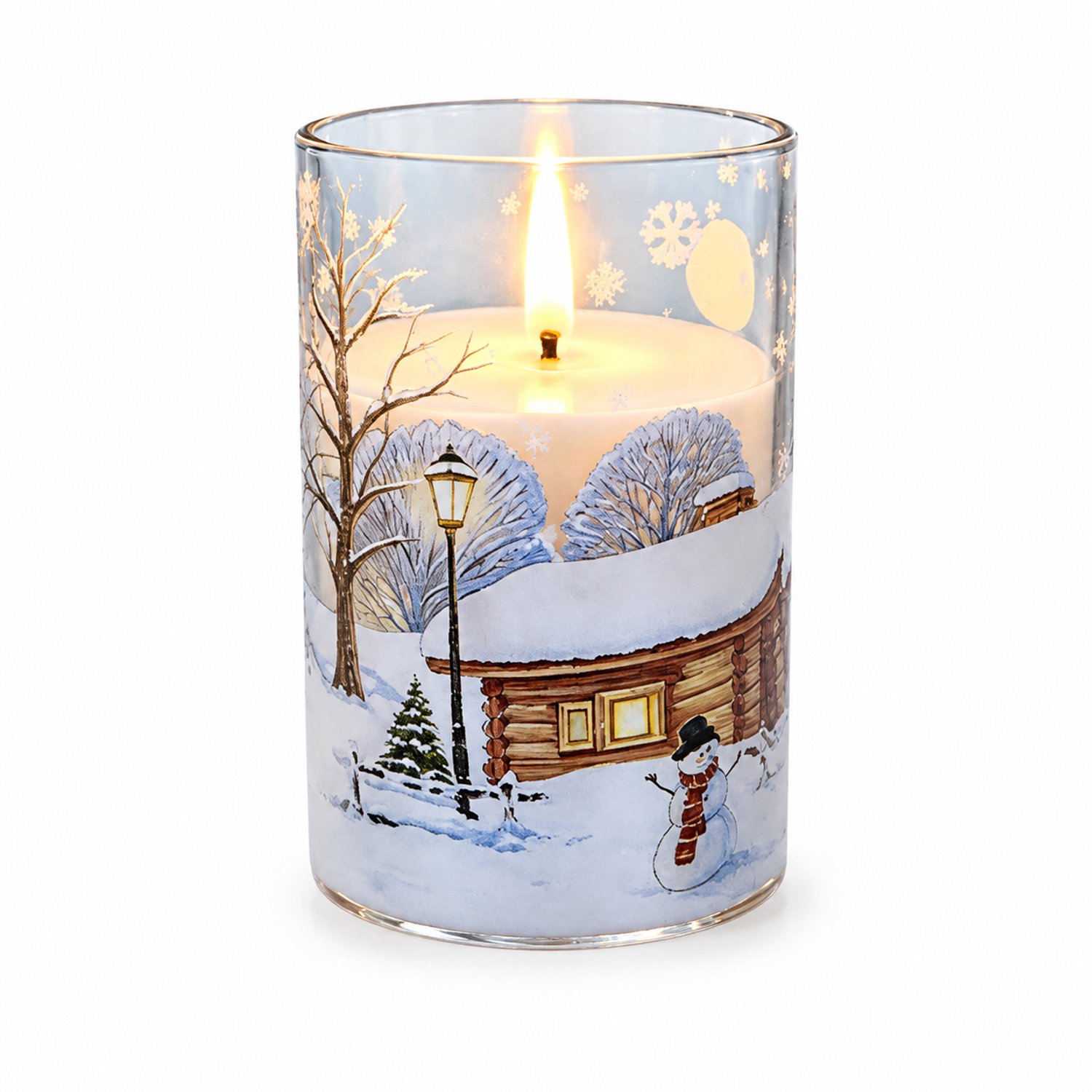 SWGOTA led kaarsen - kerstkaars met sneeuwlandschap, 7,5 x 12,5 cm, warme vlamvorm, op batterijen, batterijen niet inbegrepen Bruin