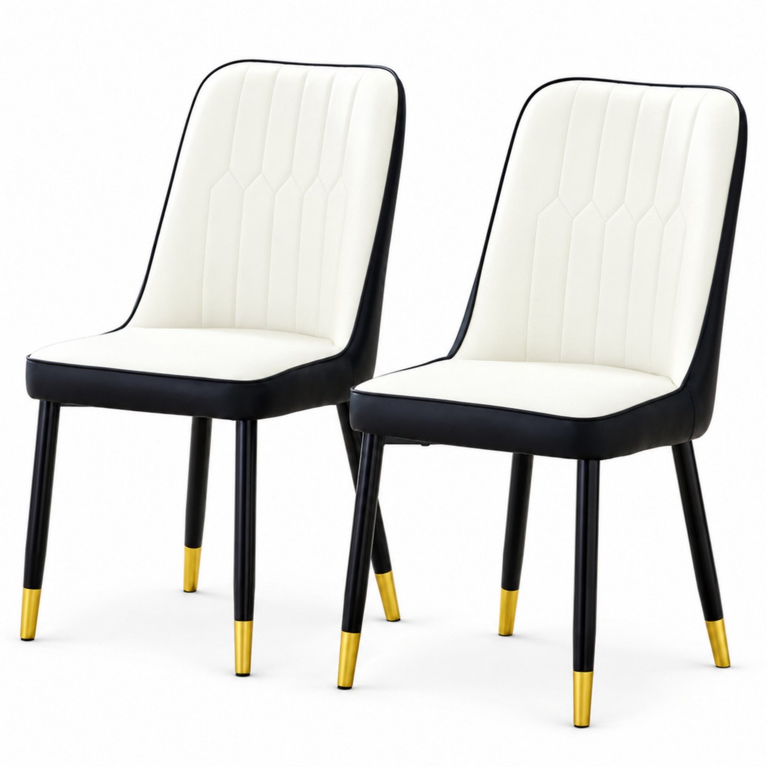 LONG DRAGON - Eetkamerstoelen - Set van 2 - Wit + Zwart - Kunstleer