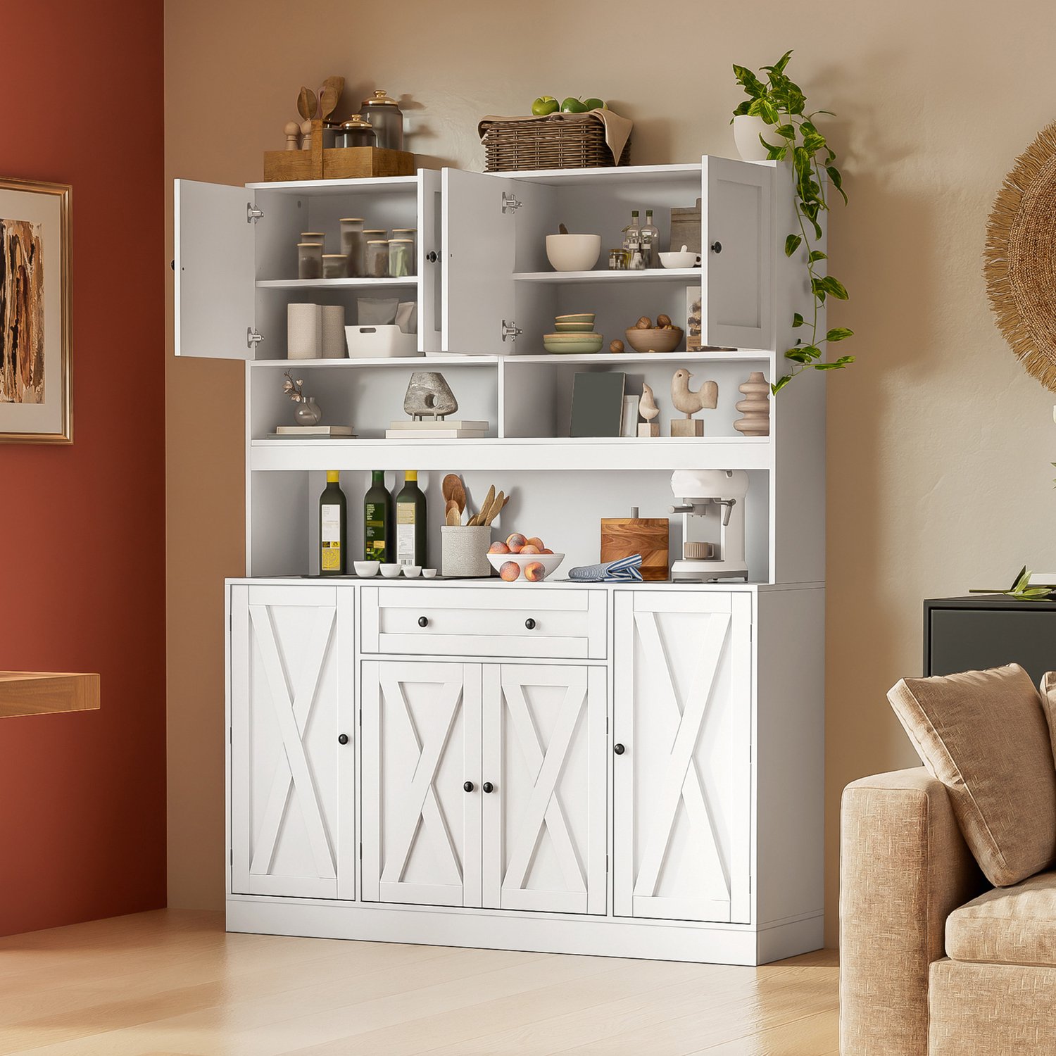 FloraGrace Keukenkast - Werkblad Met Stroomaansluiting En Verstelbare Planken - Voor Keuken En Eetkamer - MDF - 140 x 40 x 185 cm - Wit