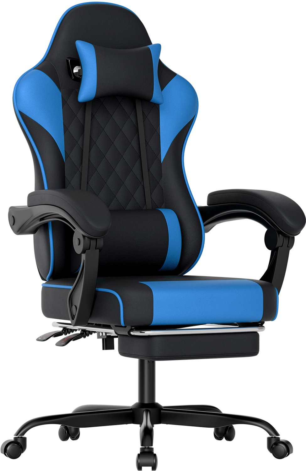 Clruro Gamingstoel - 63x58,5x120,5 cm - Ergonomisch - Voetensteun - PVC en Staal - Zwart/Blauw