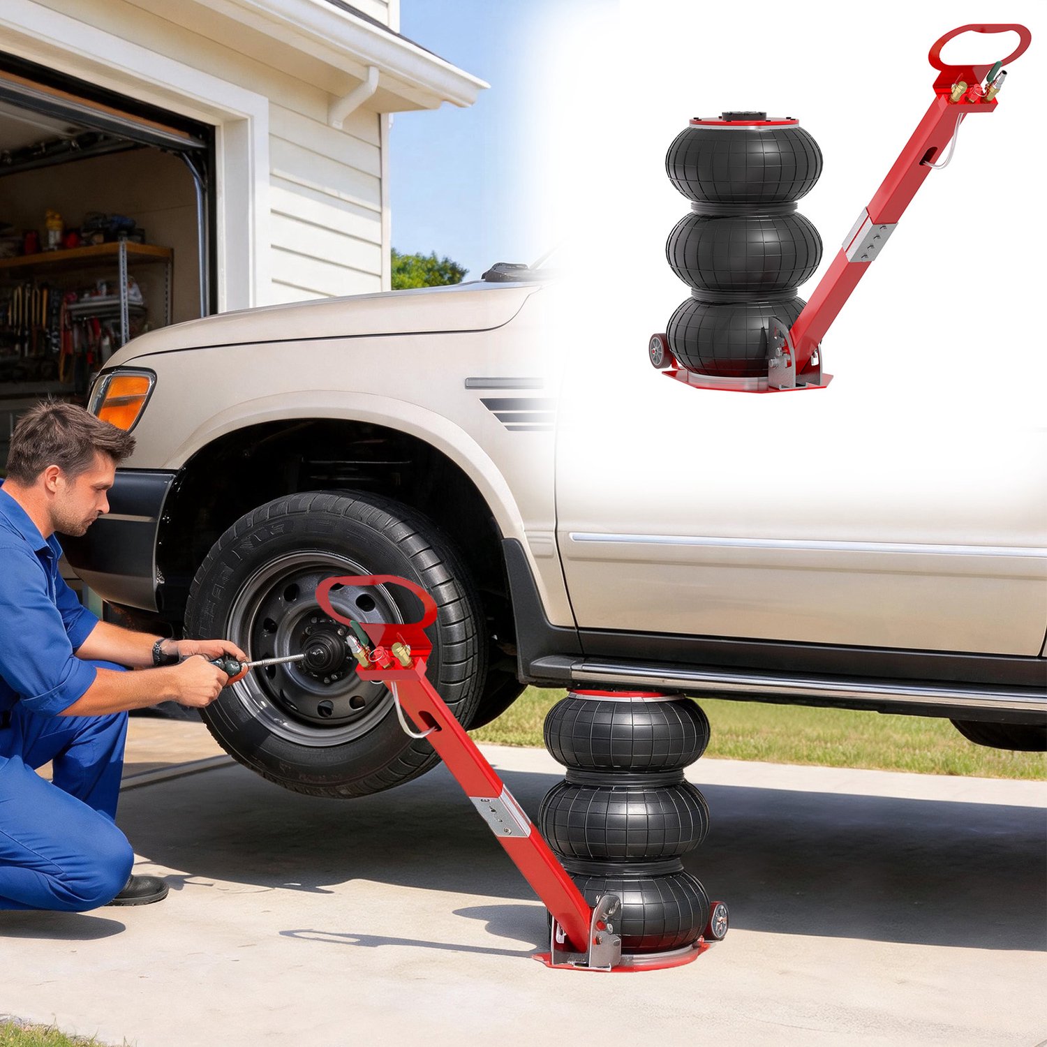 Aufun pneumatische krik – push-pull model – 6600 lbs – maximale hoogte 40 cm – voor onderhoud – rood