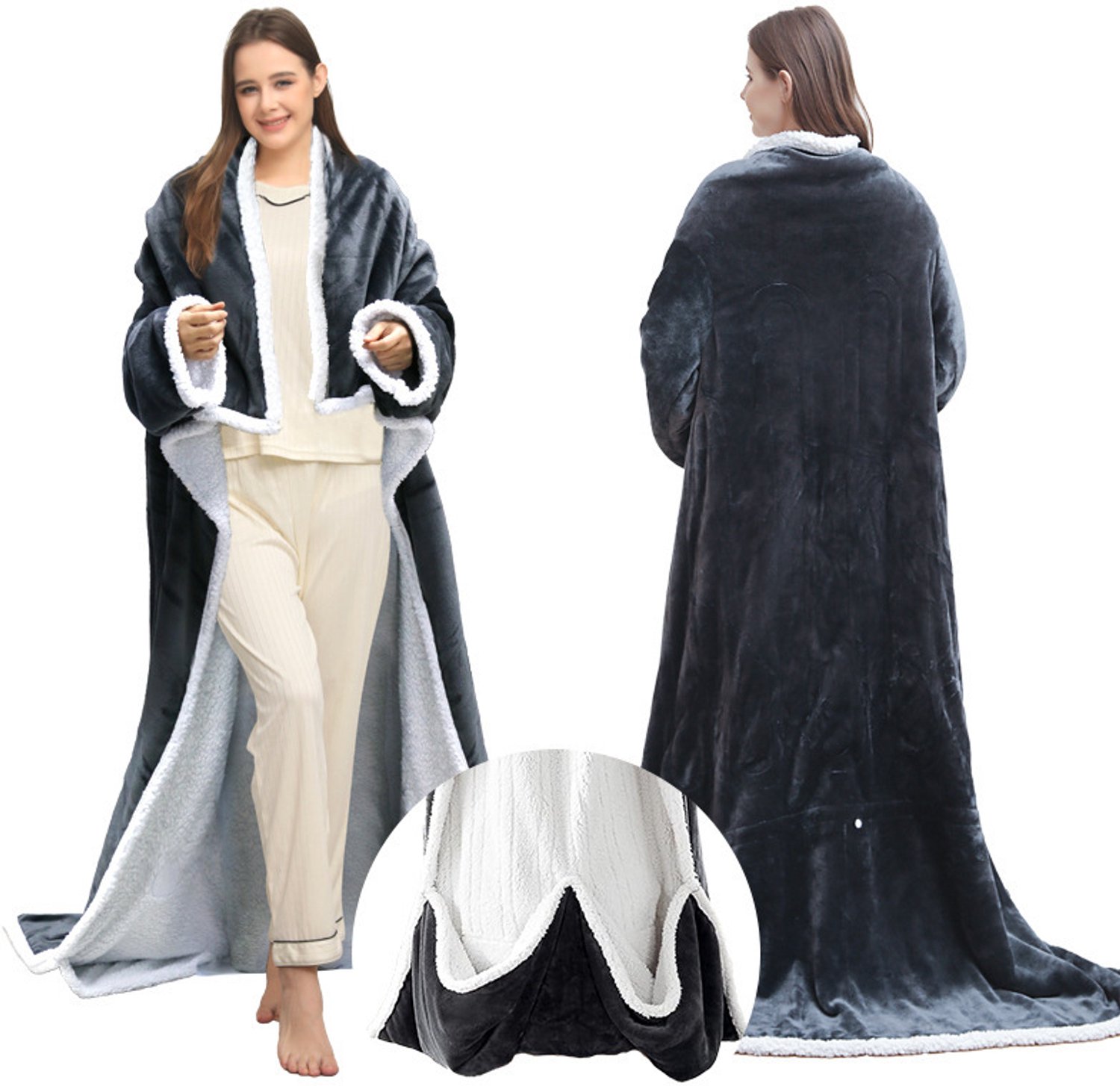 Elektrische Draagbare Warmtedeken met Mouwen en Voetenzak – Verwarmde Poncho met 8 Warmtestanden en Timer van 1–12 Uur – Machinewasbaar – 127 × 177 cm