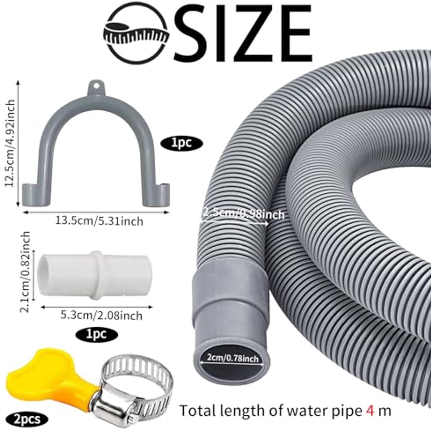 Universele afvoerslang voor wasmachine - 4 meter lang met accessoires