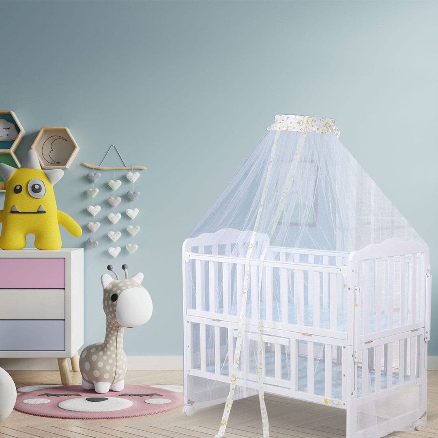 Mosquito Net voor Babybedje met Gele Rand