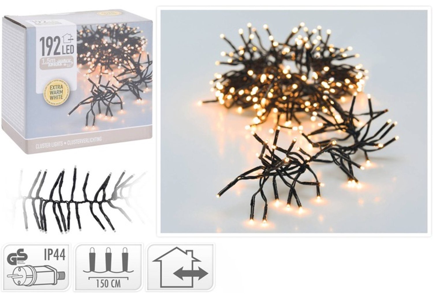 Clusterverlichting-1152 LED-8,5 (+ 3 meter) - extra warm wit.