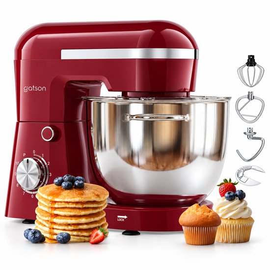 Gatson 1500W Keukenmachine - 10 Snelheden - 5L Mengkom - Dubbele Handvatten - Keukenrobot - Keukenmixer - Foodprocessor