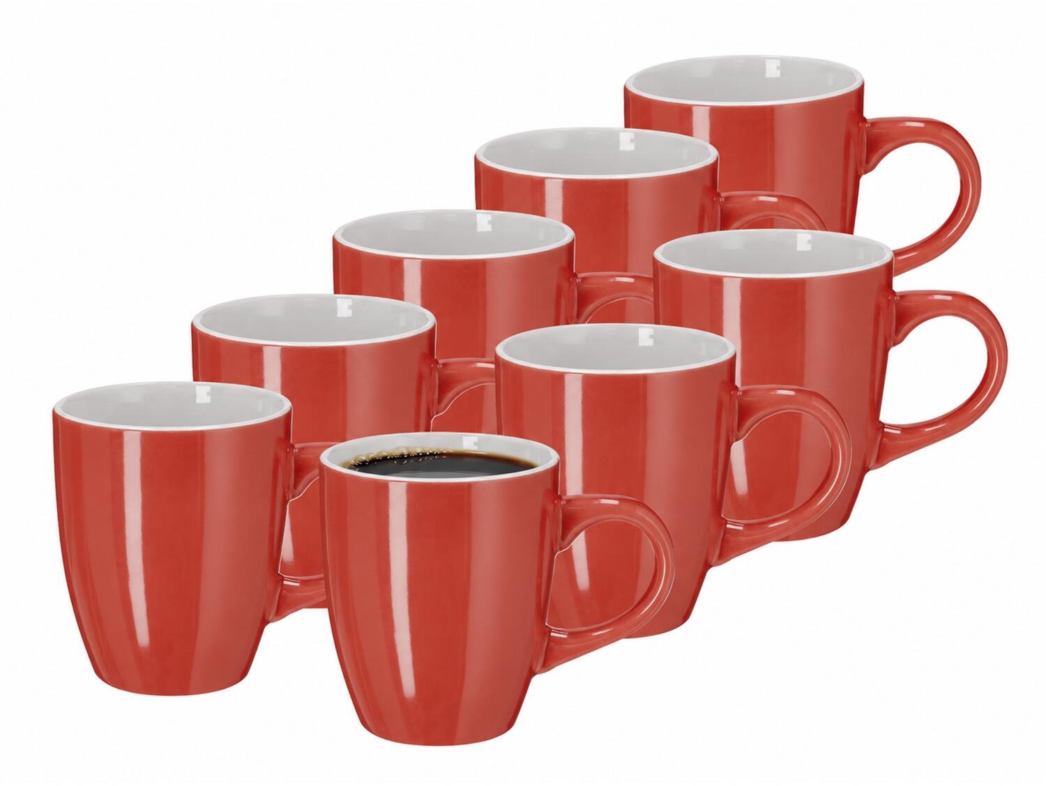Bellatio Design Koffiekopjes Dutch Glaze - 8x stuks - Keramiek - rood - 350 ml - 8 x 10 cm - mokken - bekers