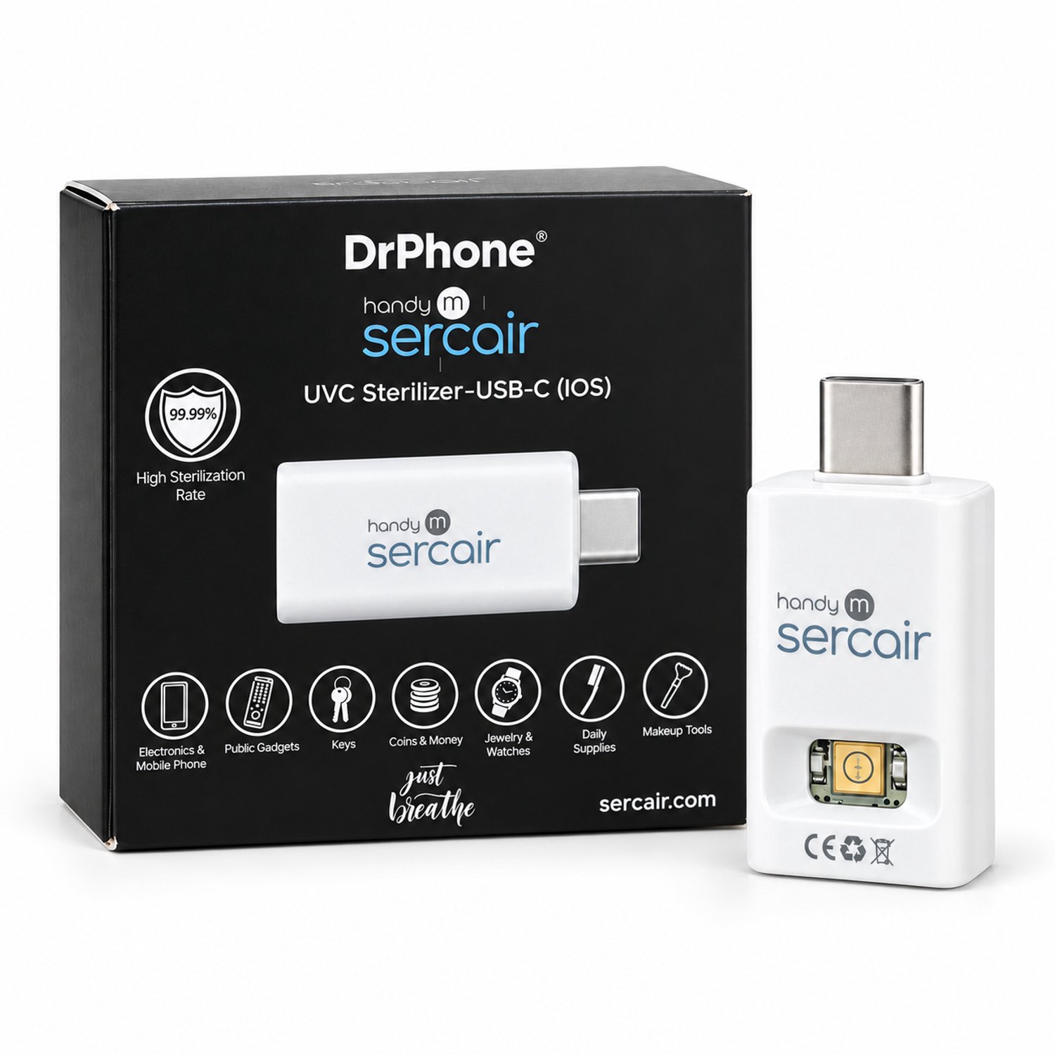 DrPhone Handy M D3501 – Draagbare UVC USB-C – Mini UV-C voor Oppervlakken – Wit