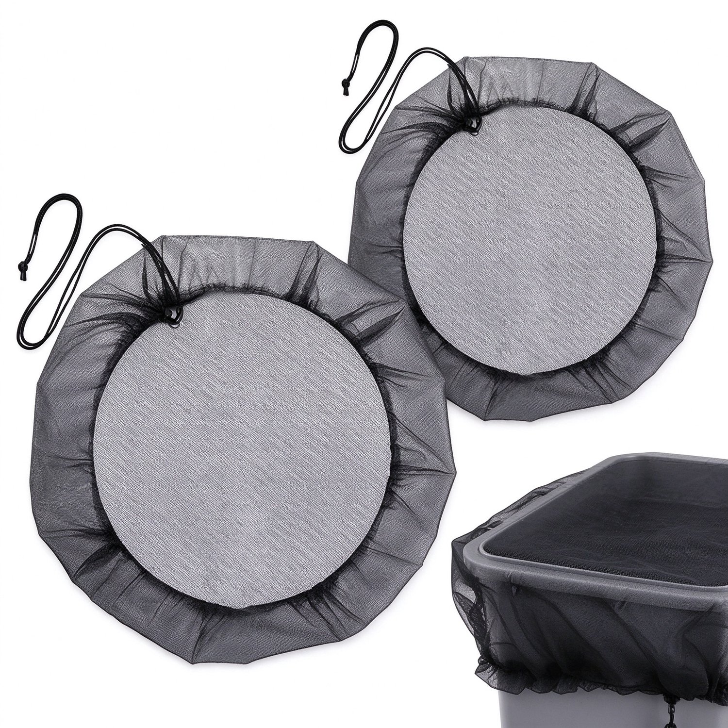 Lifhelpe Tuinaccessoires - Regenton beschermnet set - 2 stuks, diameter 60 cm - Met trekkoord, beschermt tegen bladeren en muggenlarven - Geschikt voor regenton watertank, zwart