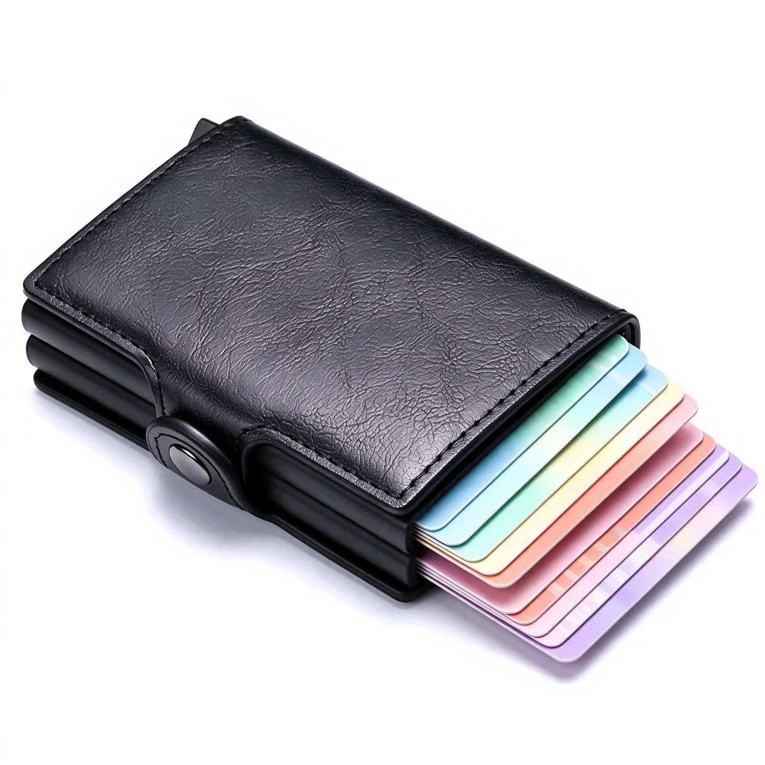 Lifhelpe Portemonnee accessoires - Uitschuifbare pasjeshouder - RFID anti-diefstal bescherming - 14 pasjes met briefgeldhouder - Leer en aluminium, carbon look zwart, minimalistisch ontwerp