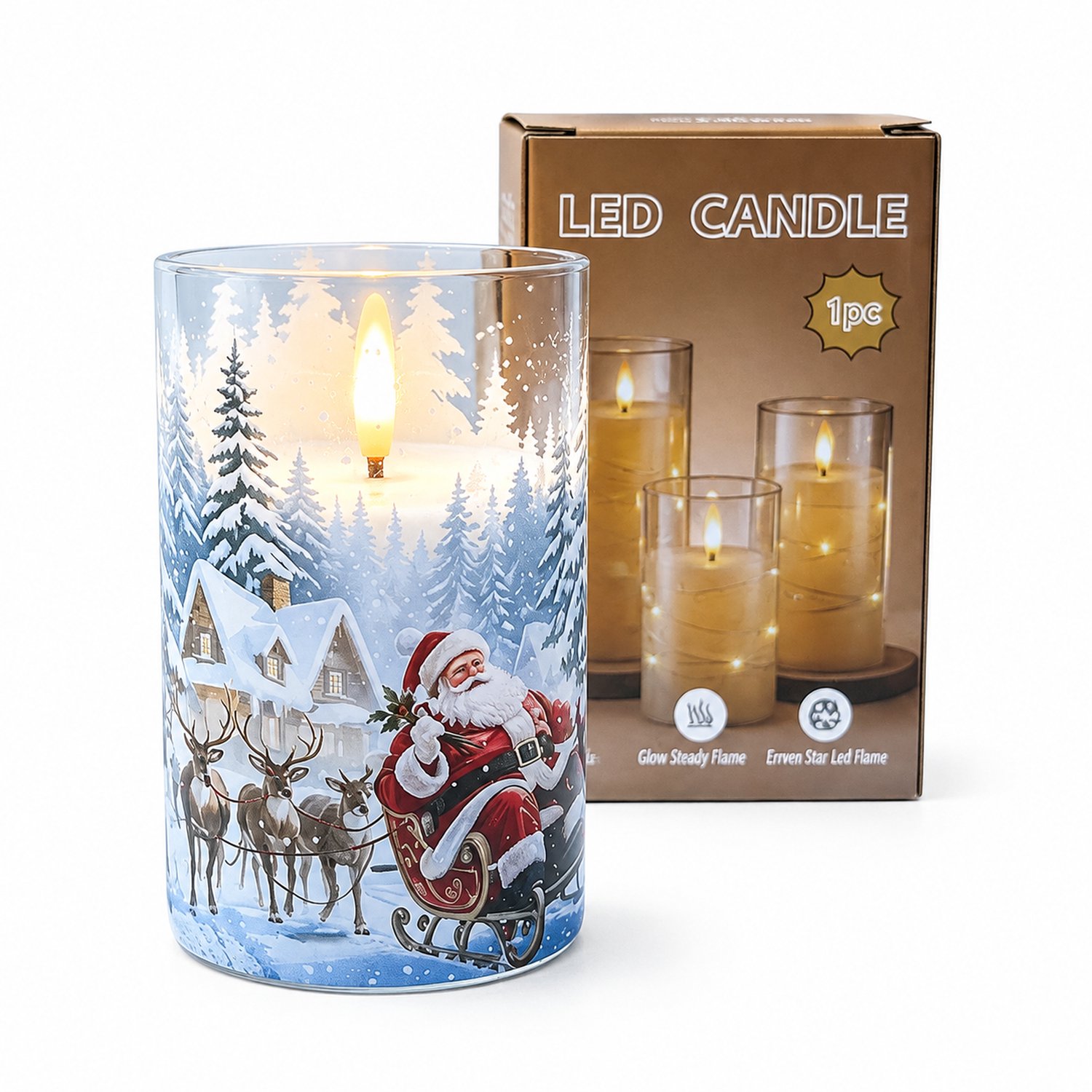 SWGOTA led kaarsen voor kerst - kerstmanmotief, 1 stuk, 7,5 x 12,5 cm, op batterijen, in doos zonder batterijen Bruin