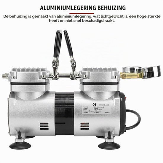 Oilless Vacuüm Luchtpomp 1/4HP Hogedruk Grote Vloeiende Ultrastille Kleine Olievrije Luchtcompressorpomp(EU 220-240V) — afbeelding 4