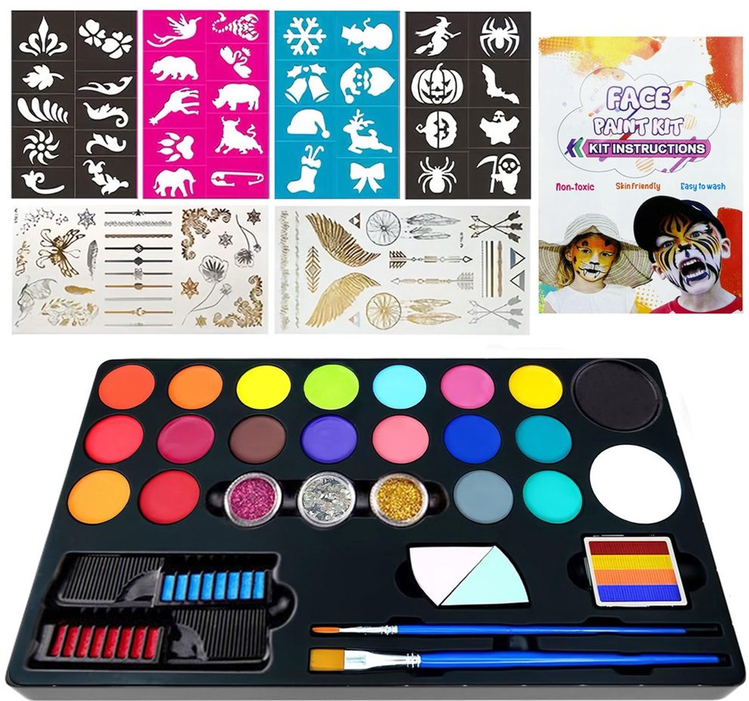 Kindermake-up Palette met 32 Stukken en Professionele Verf