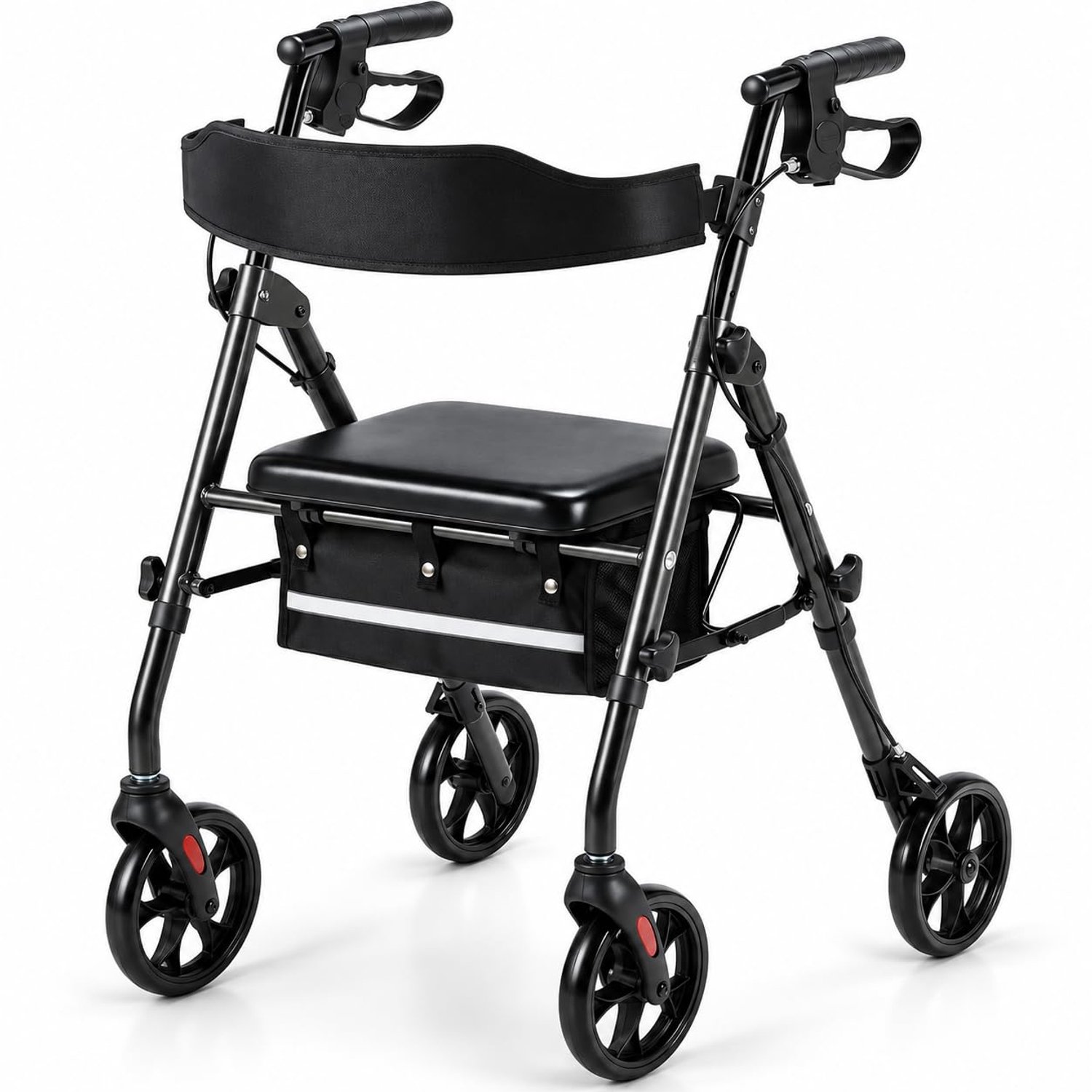 LIFERUN Rollator opvouwbaar - Lichtgewicht - met Zit Opbergtas Handgreep - in Hoogte Verstelbaar - Zwart