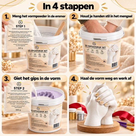 Twenty4seven® 3D Gipsafdruk Set voor Koppels & Baby - Handafdruk Set met Gips en Alginaat - Hand Casting Kit voor 2 Handen - Kraamcadeau en Knutselset voor Volwassenen — afbeelding 2