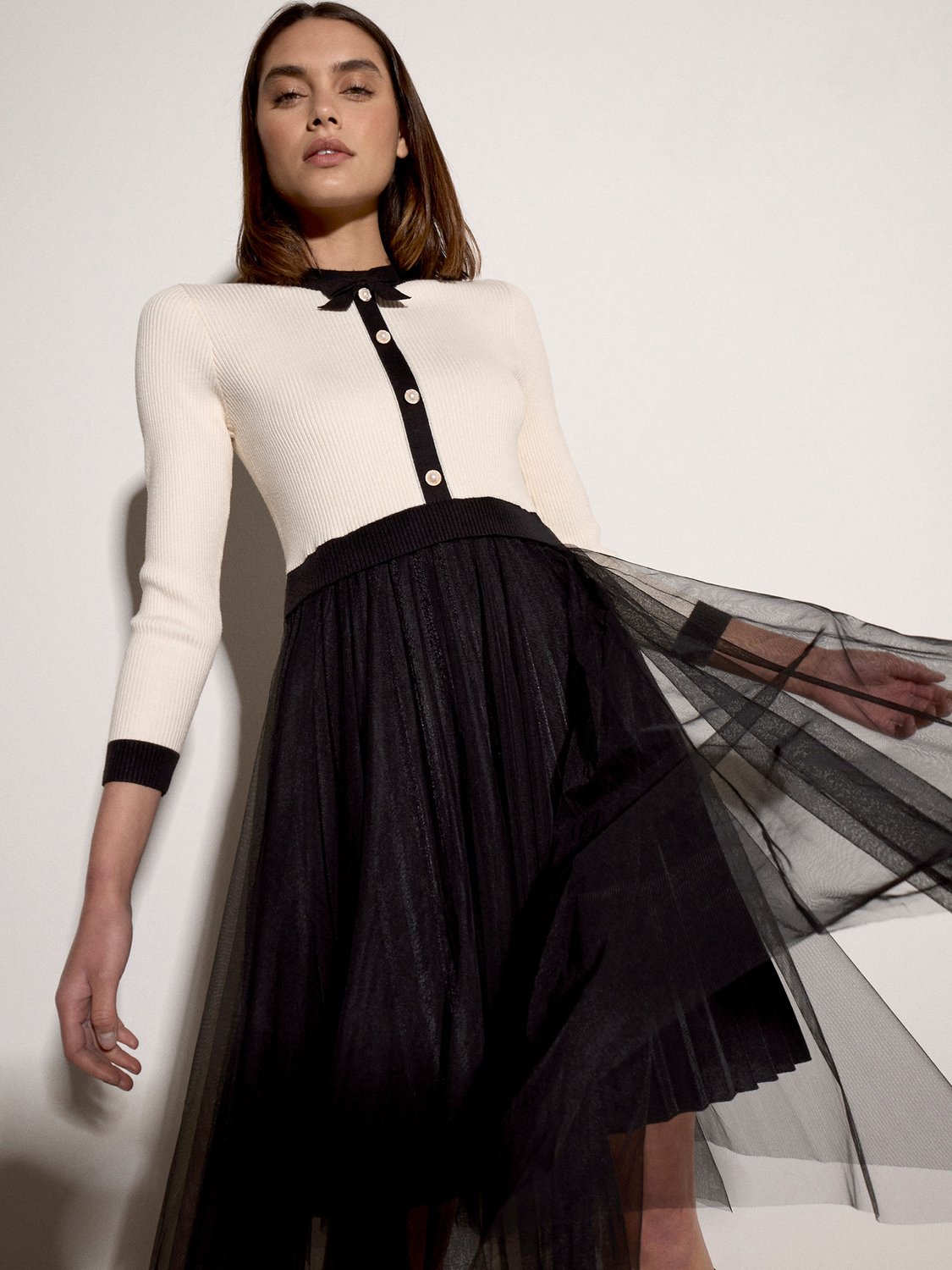 Apricot Mini-jurk van gebreide stof met tule rok Room