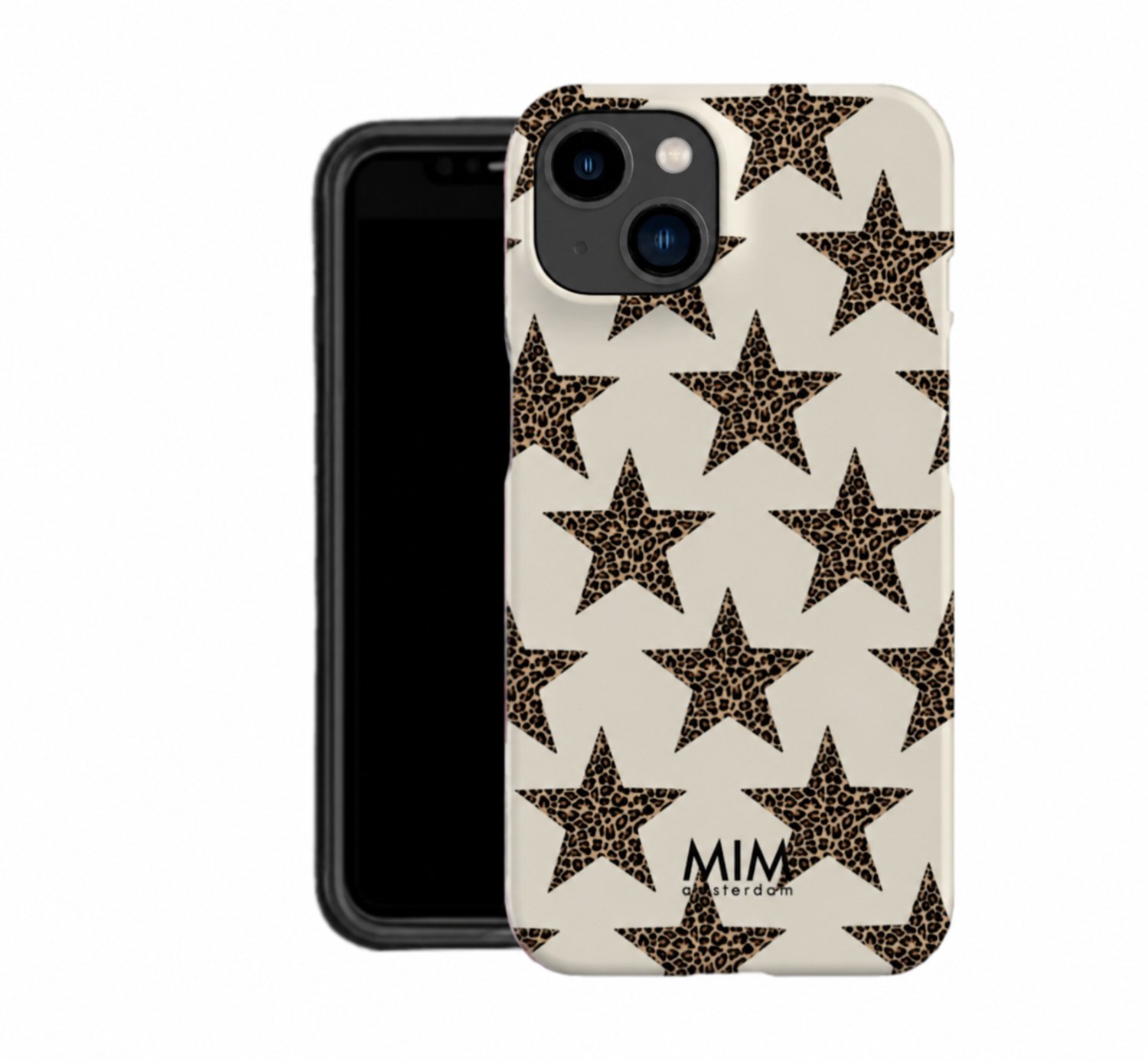 MIM Amsterdam - Starstruck- Geschikt voor iPhone 16 Pro Max - beige telefoon hoesje - Panter print telefoonhoesje - sterren telefoonhoesje - Beschermhoes - Trendy Phone Case - Shockproof Case -