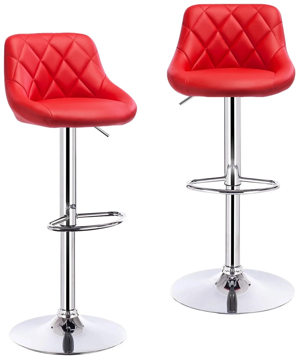 ArtiZo Barkruk set van 2 - met voetsteun - 360° draaibaar - red leather(synthetisch) - in hoogte verstelbaar - 38.5x38.5x84-106 cm