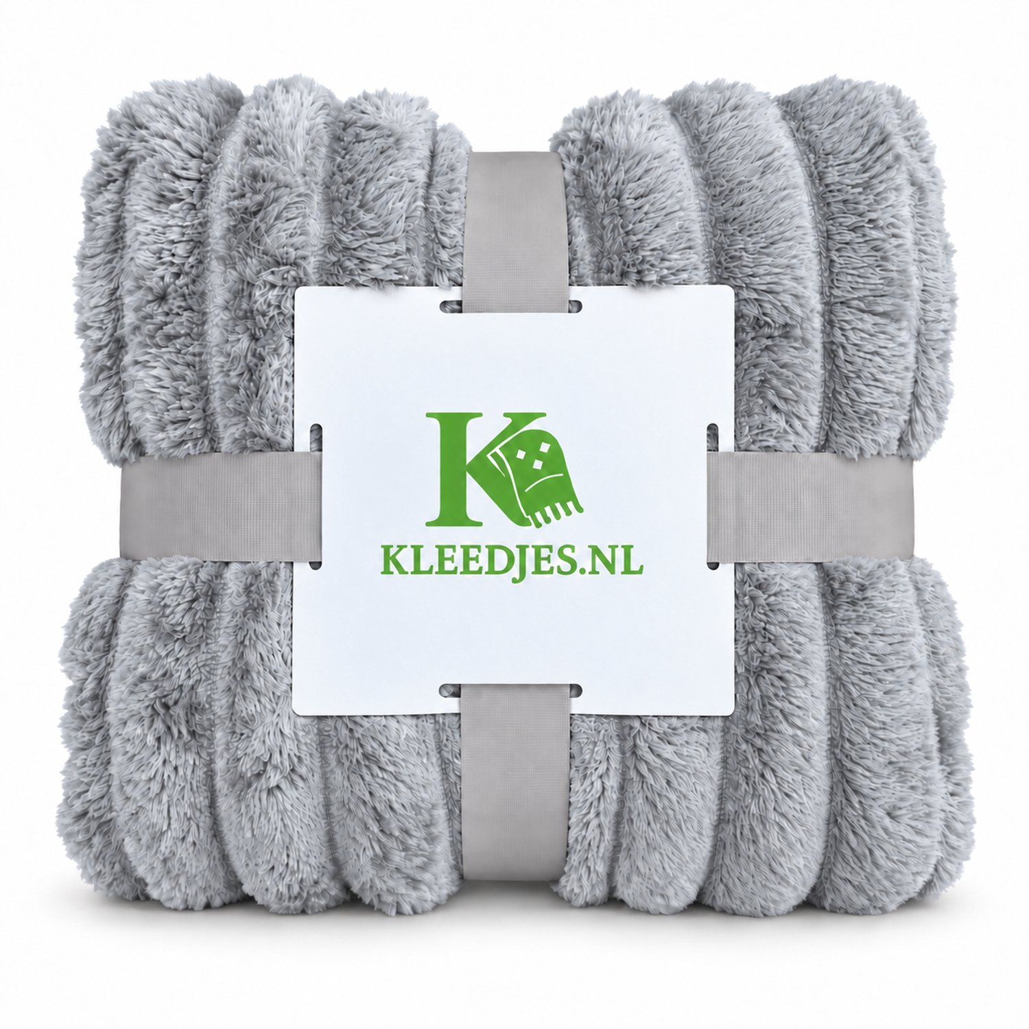 Kleedjes.nl Stroken fleece deken 150x200 cm – Luxe, extra zacht & warm – Voor bank en bed – Lichtgrijs