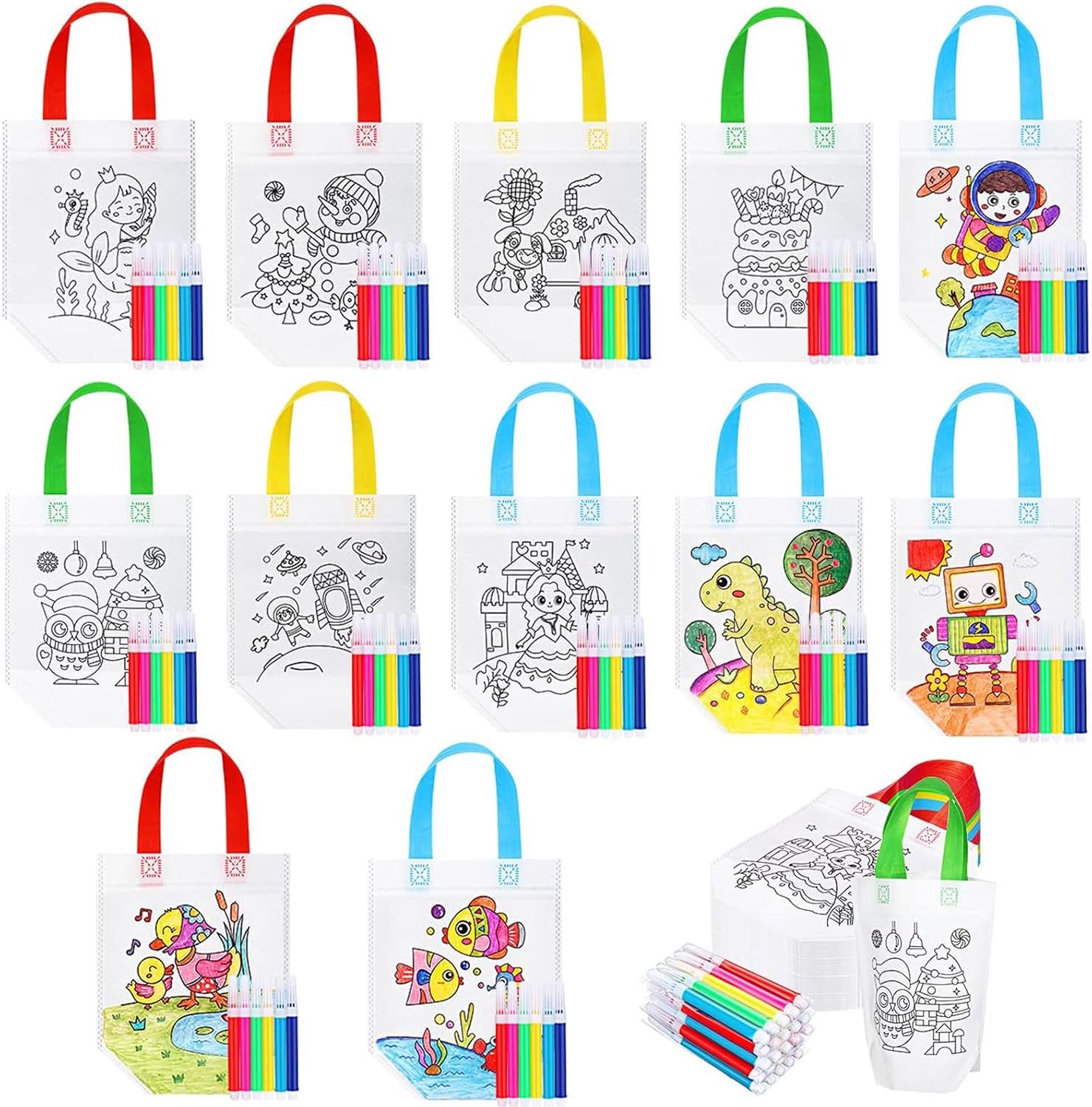 12 stuks kleurzakjes voor kinderen en 12 verpakkingen aquarelpennen, speelgoedschilderset, feestcadeaus voor kinderen, kinderspellen, cadeau voor meisjes en jongens